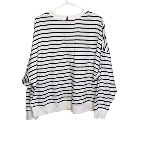 TOMMY HILFIGER OVERSIZED SCRIPT OPEN-NECK LONG SLEEVE CREWNECK WHITE BLACK LARGE - Picture 8 of 9